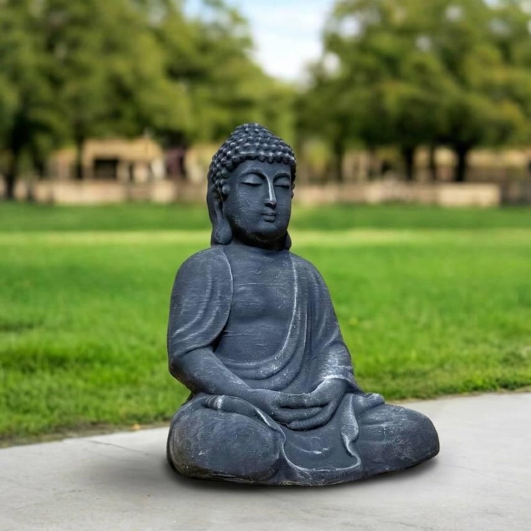 Stone Meditating Buddha Garden Statue Concrete Outdoor Zen Sculpture ...
