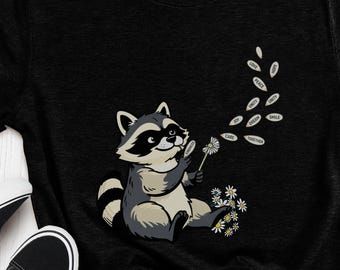 Subtle Anti Trump Shirt: Cute Raccoon Daisy Tee, Kindness Petal Flower Shirt, Peace Unity Love Graphic, Soft Protest Shirt