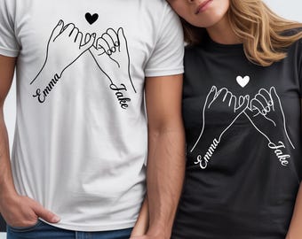 Pinky Promise Shirt, Love Promise Shirt,Custom Couple Shirt: Pinky Promise Hands, Personalized Name Gift, Matching His and Hers Tee