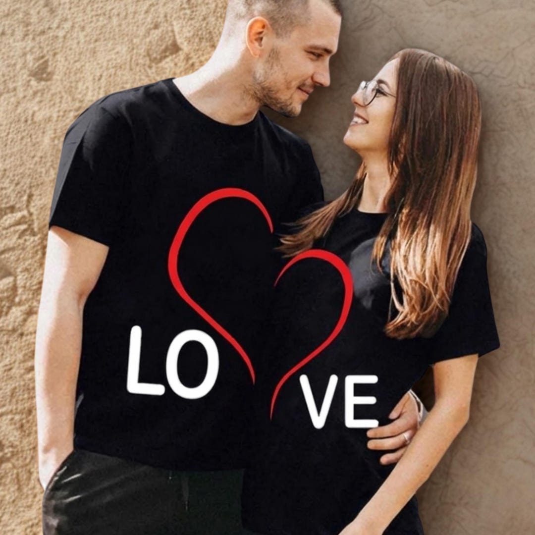 Matching Love Heart Couple Shirts, Half Heart LO VE T-shirts for ...