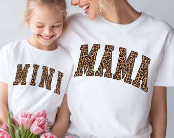 Leopard Mama T-Shirt,Leopard Mom Shirt: Mama Mini Leopard Shirt,  Matching Mom Daughter Outfit, Mothers Day Gift, Mommy And Me Set