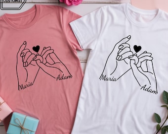 Custom Pinky Promise Shirt, Personalized Couple Name Tee, Minimal Love Line Art, Matching Valentine Gift, Anniversary Couple Shirt
