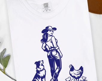 Western Dog Mom Tee, Dog Chicken Shirt for Cowgirl Moms, Vintage Graphic Cowgirl Tee Shirts, Soft Unisex