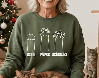 Rock Paper Scissors Paws Cat Mom Lover Shirt – Funny Cat Paw Sweatshirt Unisex Cozy Fleece Top Gift