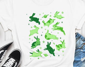 Bunnies in Space Shirt : Cute Kawaii Rabbit Galaxy Tee, Funny Outer Space Bunny Gift for Women