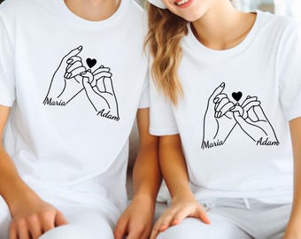 Custom Pinky Promise Shirt, Personalized Couple Name Tee, Minimal Love Line Art, Matching Valentine Gift, Anniversary Couple Shirt