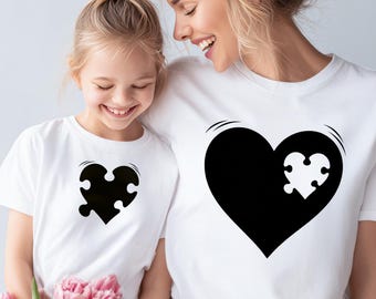 Mother Daughter Matching Shirts: Mommy and Me Puzzle Heart Tee or Bodysuit, Cute Mothers Day Outfit, Family Matching Gift, Pink White Red