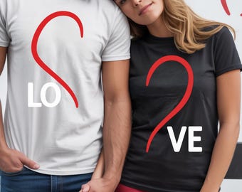 Split Heart Matching Couple Shirts – Set of 2 Minimalist Valentine Love Tees