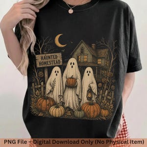Spöklikt spöke i PNG-format, digital nedladdning av vintage Halloween-bondgård, rustik, kuslig höst-sublimeringsskjortadesign