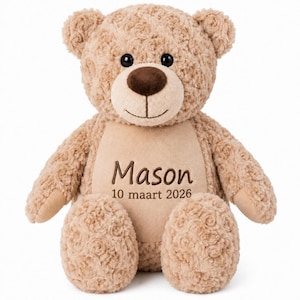 Personalisierter Teddybär mit Namen und Geburtsdatum – Kuscheltier Mason 42 cm – Babygeschenk