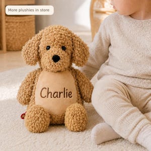 Peluche Labradoodle con nome – cagnolino beige personalizzato Charlie 38 cm – regalo per neonati ricamato