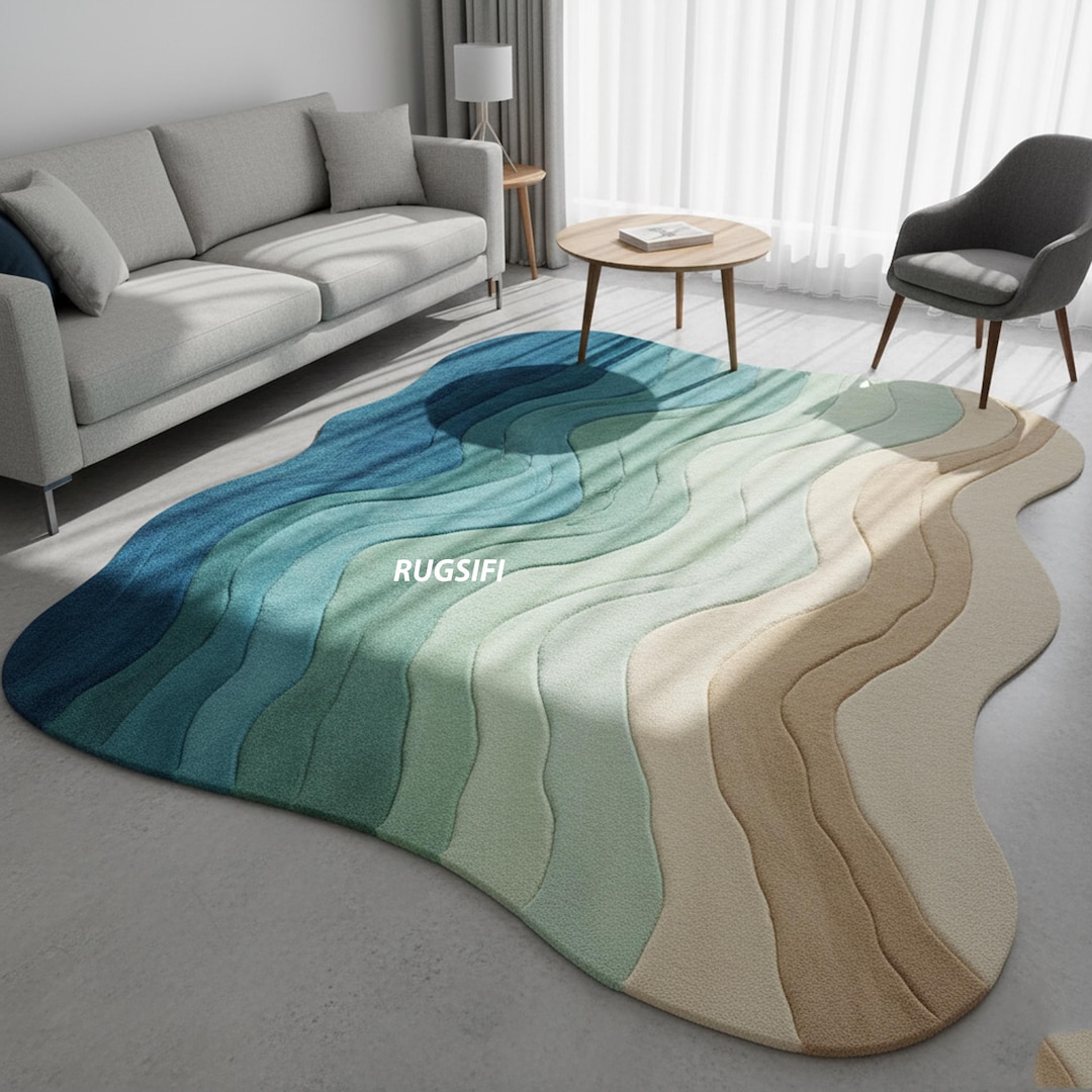 Wool Wave Rug Handmade Wool Wave Rug | Ocean Coastal Décor, 8x10 - Etsy