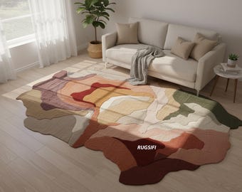 Handgemaakt koraalwollen vloerkleed | Boho woonkamerdecoratie kust