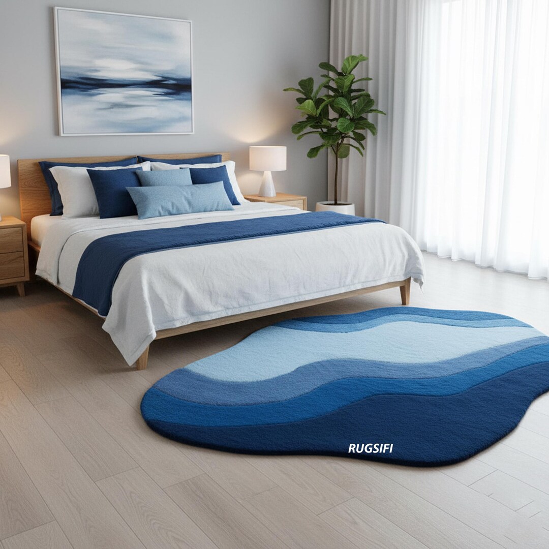 Blue Wave Handmade Tufted Rug | Irregular Abstract Carpet - Etsy