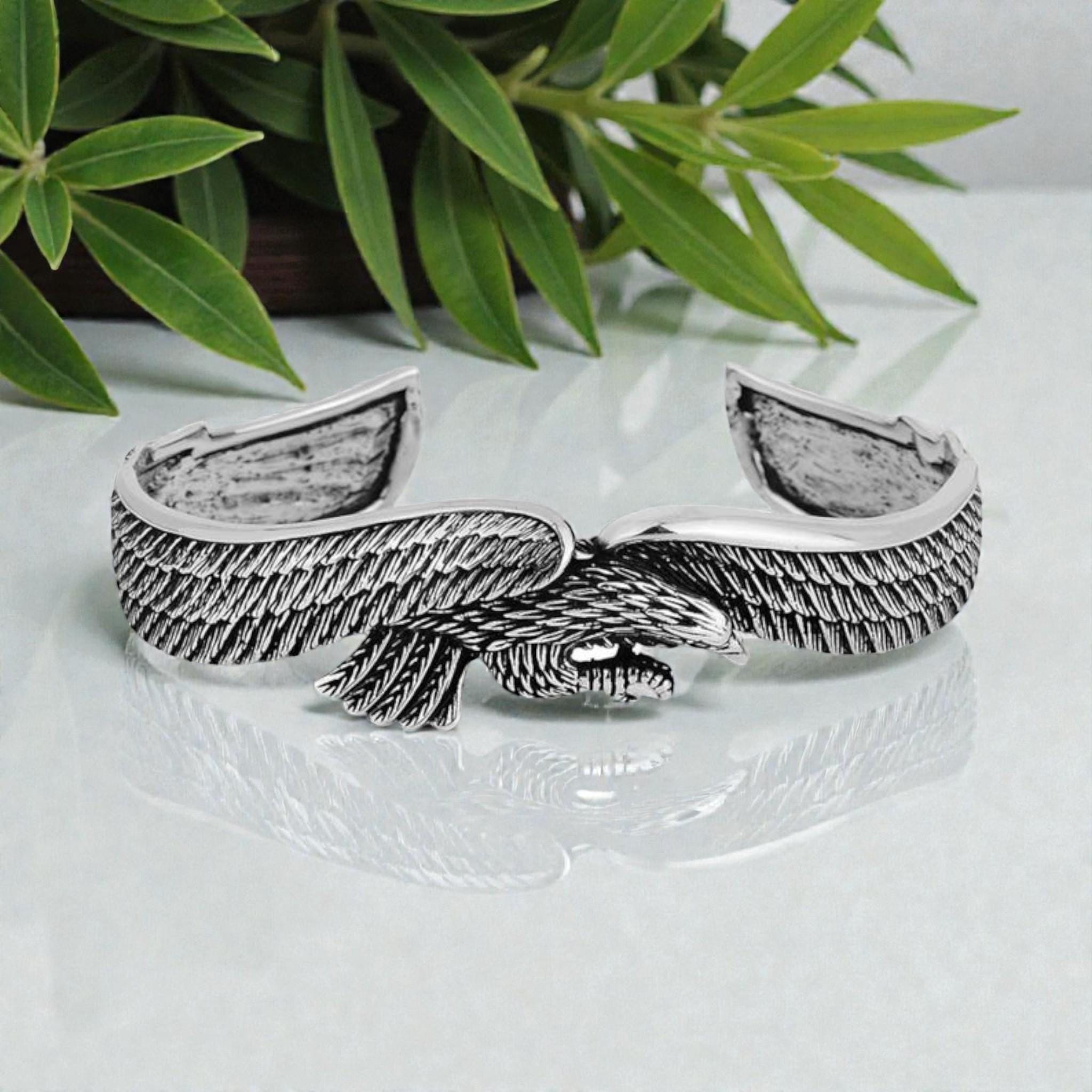 Eagle Wing 925 Sterling Silver Cuff Bangle, Wildlife Jewelry - Etsy