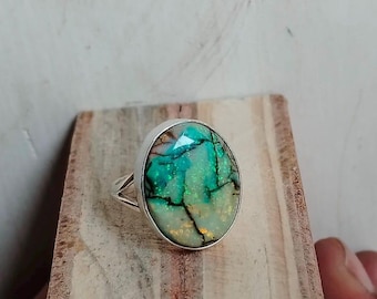 Monarch Opal Ring, verschüttetes Bandring, 925 Silber Ring, Edelstein Ring, Heilstein Ring, Statement Ring, Oval Cabochon Ring, Geschenk für sie