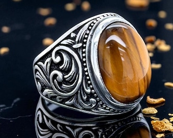 Herrenring aus 925er Sterlingsilber mit Tigerauge Siegelring