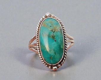 Handgemaakte Kingman Turquoise sterlingzilveren ring: ovale boho-ring