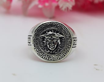 Medusa 925 Sterling Silber Ring, Siegelring, Unisex Schmuck