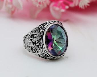 Herren Siegelring, Sterling Silber Mystic Topaz Ring