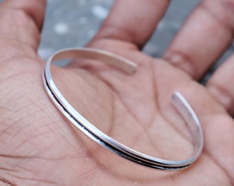 925 Sterling Silver Open Cuff Bangle, Modern Stacking Bracelet