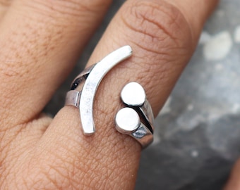 Anillo ajustable geométrico de plata de ley, banda abierta moderna