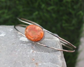 Sponge Coral 925 Sterling Silver Bangle, Open Cuff Design