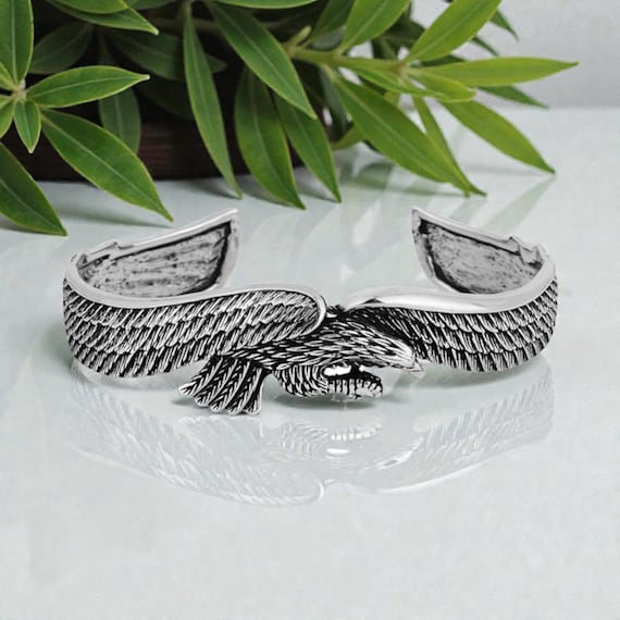 アクセサリー moto EAGLE SILVER BANGLE Eagle Wing 925 Sterling Silver Cuff Bangle, Wildlife Jewelry - Etsy