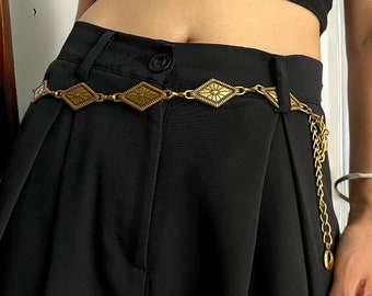 Ceinture vintage en chaîne dorée, ceintures punk goth punk en métal losange pour femme, pantalon argenté fin, accessoire harajuku, cadeau ceinture bijou