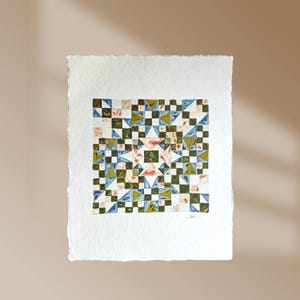 Quiltkonsttryck + Guide - "Börja om" - 8x10 Vintage Quiltmönster Akrylmålning - Handgjort Papper