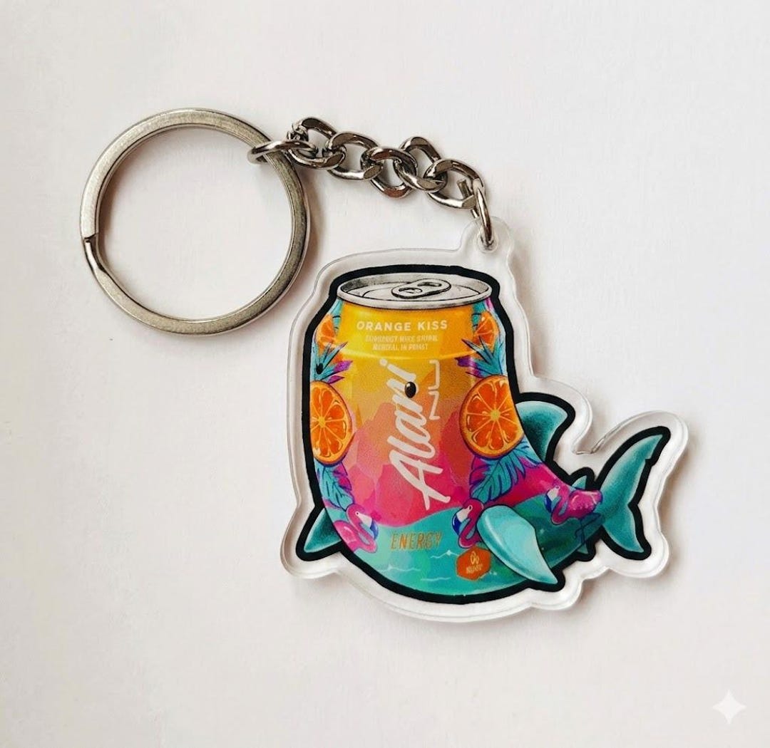 Alani Nu Orange Kiss Energy Drink Shark Keychain, Acrylic Tropical ...