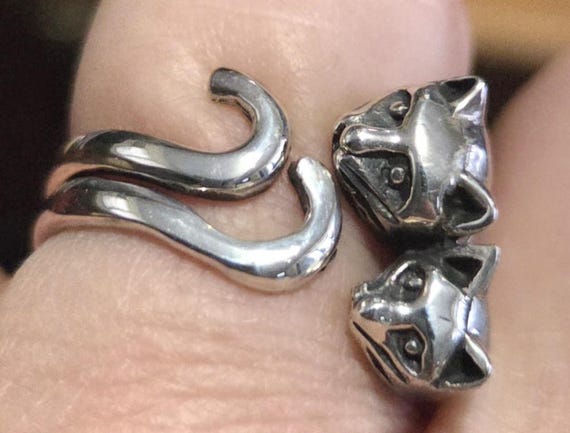 sterling silver double headed cat ring - image 4