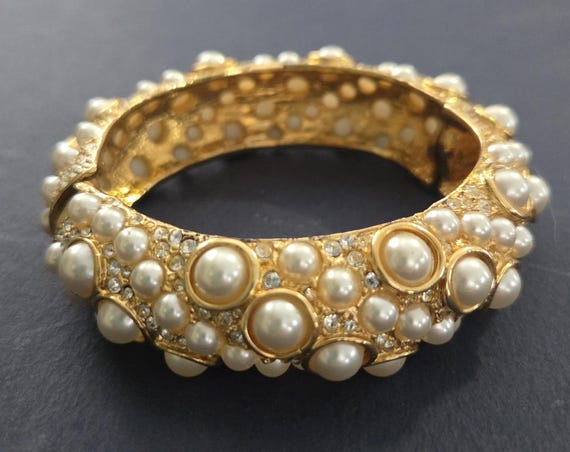 Kenneth J Lane gold tone hinged cuff bracelet - image 1