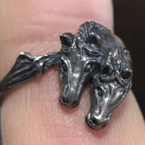 Bague Argent Massif Vintage - Double Tête De Cheval - Modèle T52 - Occasion En Bon état