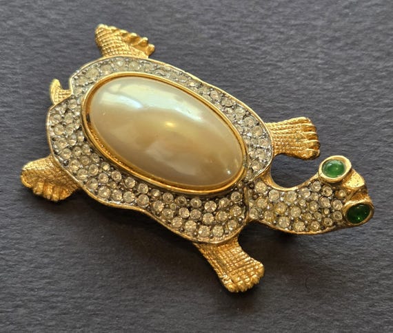 Kenneth J Lane rhinestone turtle brooch - image 1