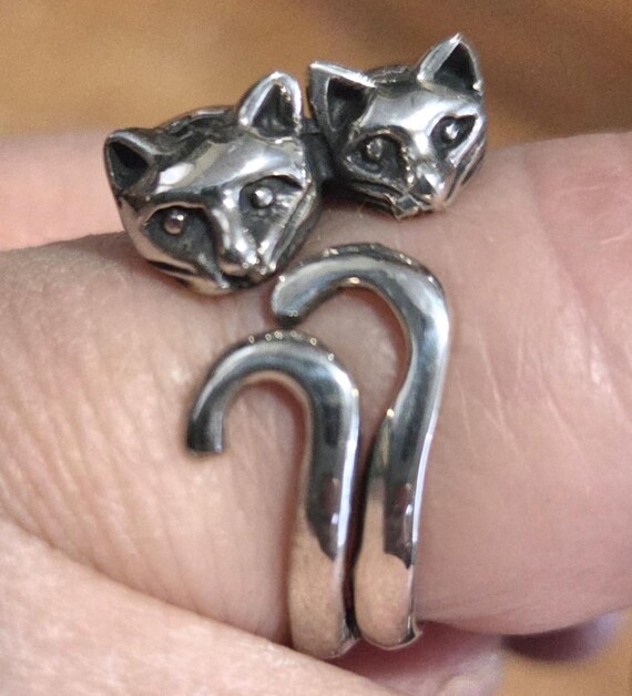 sterling silver double headed cat ring - image 2
