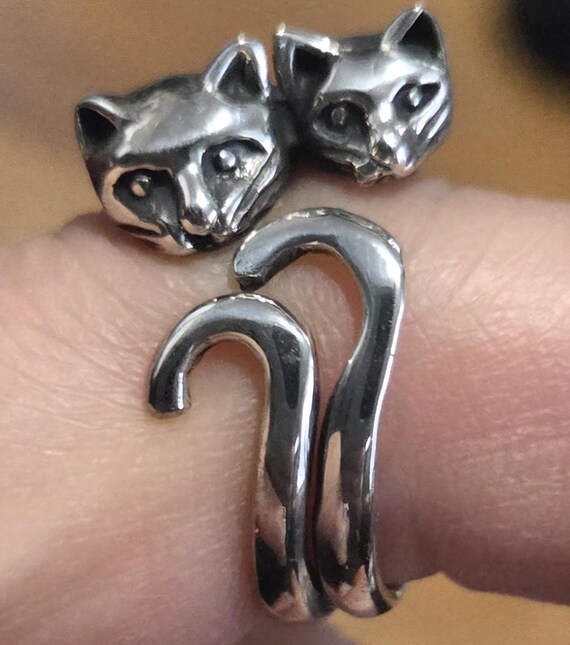 sterling silver double headed cat ring - image 10