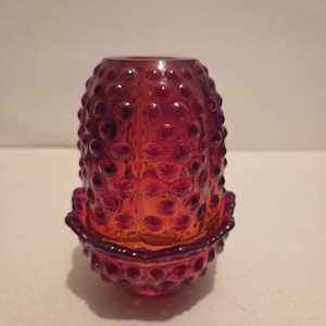 Fenton Ruby Red Hobnail Fairy Lamp "amberina"