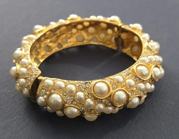 Kenneth J Lane gold tone hinged cuff bracelet - image 7