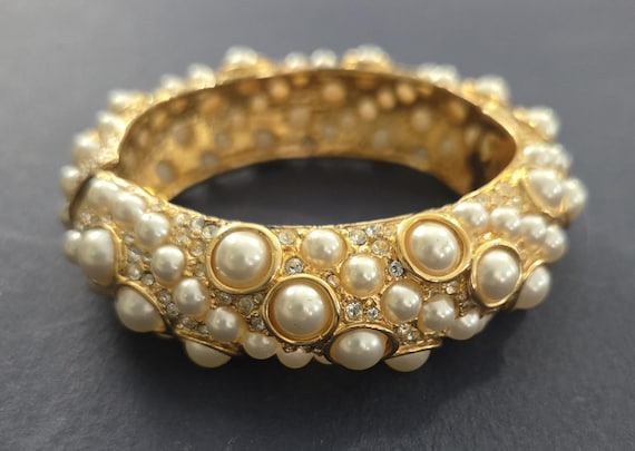 Kenneth J Lane gold tone hinged cuff bracelet - image 2