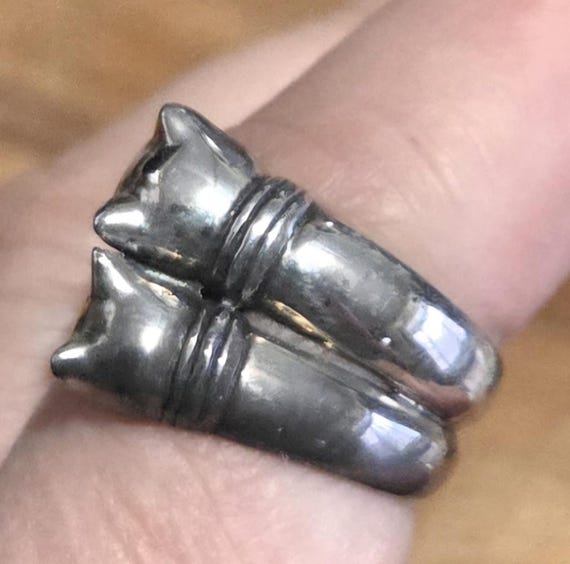 sterling silver double headed cat ring - image 8