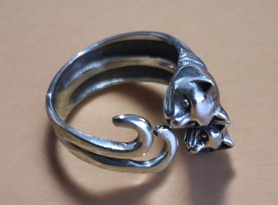 sterling silver double headed cat ring - image 11