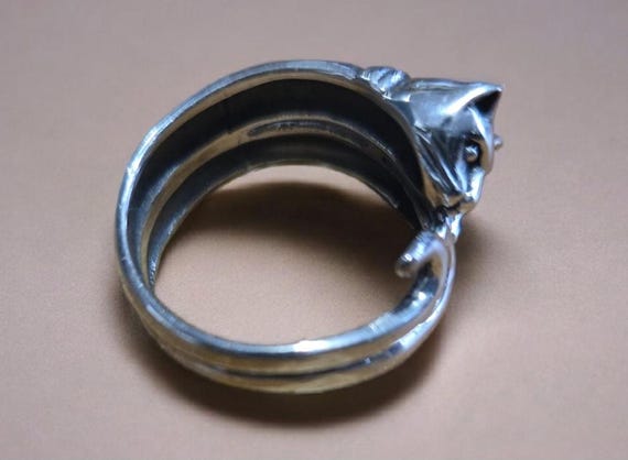 sterling silver double headed cat ring - image 12