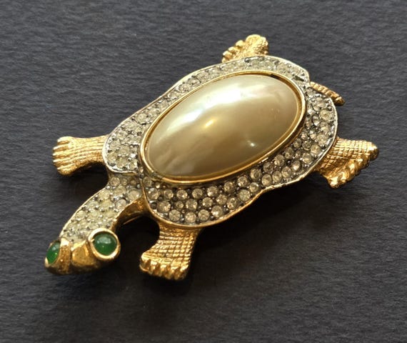 Kenneth J Lane rhinestone turtle brooch - image 3
