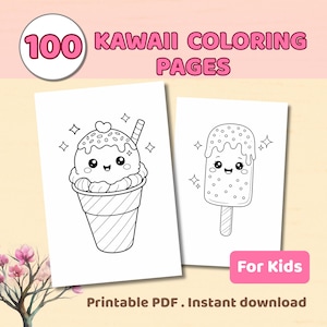 100 Kawaii Coloring Pages for kids – Cute Easy Printable Coloring Book PDF image 1