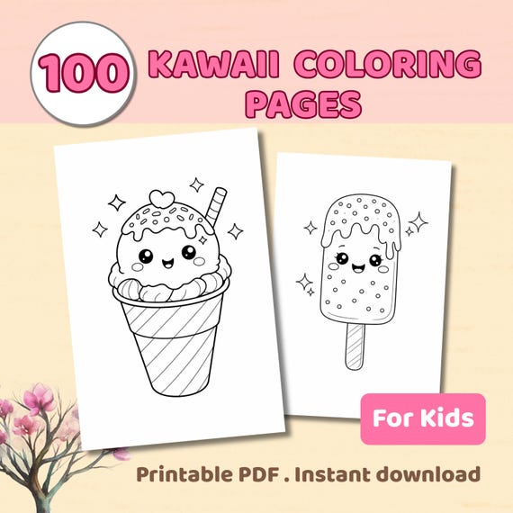 100 Kawaii Coloring Pages for kids – Cute Easy Printable Coloring Book PDF