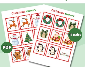 Christmas Memory Game | Printable Matching Game for Kids | Holiday Activity, Preschool Game, Christmas Party, Instant Download