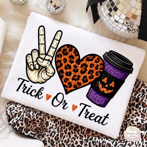 Halloween PNG, Leopard Heart Skeleton Hand, Spooky Coffee Tumbler, Trick or Treat Shirt Design, Halloween Sublimation PNG
