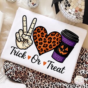 Halloween PNG, Leopard Heart Skeleton Hand, Spooky Coffee Tumbler, Trick or Treat Shirt Design, Halloween Sublimation PNG