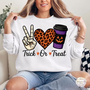 Halloween PNG, Leopard Heart Skeleton Hand, Spooky Coffee Tumbler, Trick or Treat Shirt Design, Halloween Sublimation PNG
